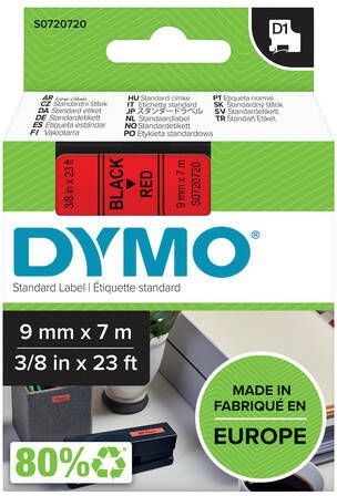 Dymo Labeltape 40917 D1 720720 9mmx7m zwart op rood