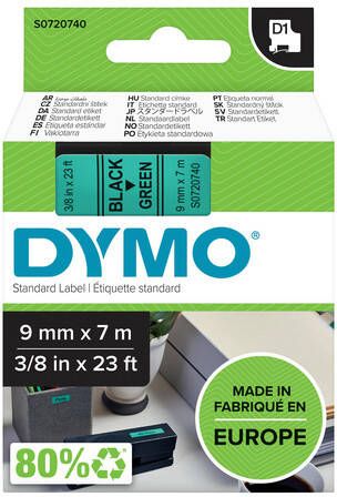 Dymo Labeltape 40919 D1 720740 9mmx7m zwart op groen