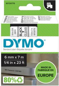 Dymo Labeltape 43610 D1 720770 6mmx7m zwart op transparant