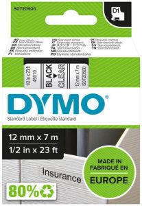Dymo Labeltape 45010 D1 720500 12mmx7m zwart op transparant