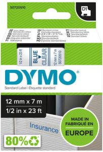 Dymo Labeltape 45011 D1 720510 12mmx7m blauw op transparant