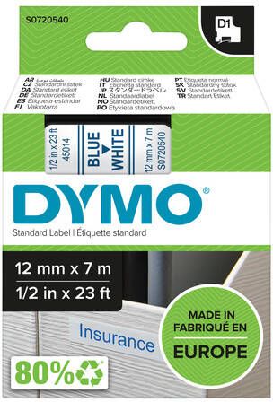 Dymo Labeltape 45014 D1 720540 12mmx7m blauw op wit
