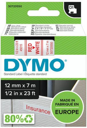 Dymo Labeltape LabelManager D1 polyester 12mm rood op wit