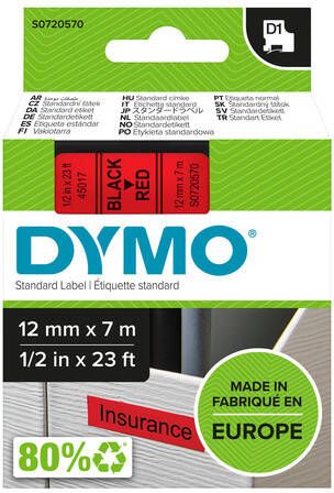 Dymo Labeltape 45017 D1 720570 12mmx7m zwart op rood