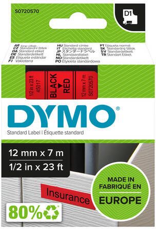 Dymo Labeltape LabelManager D1 polyester 12mm zwart op rood