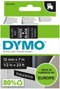Dymo Labeltape 45021 D1 720610 12mmx7m wit op zwart