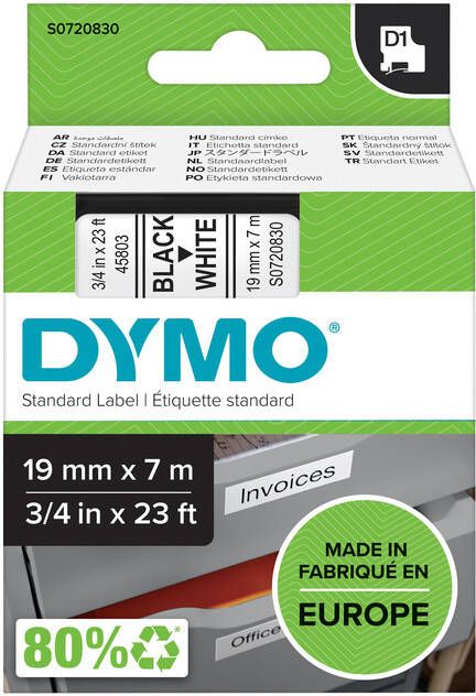 Dymo Labeltape 45803 D1 720830 19mmx7m zwart op wit