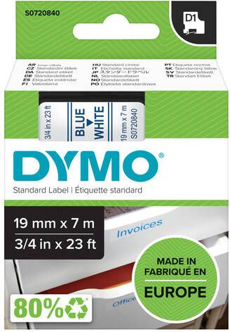 Dymo Labeltape 45804 D1 720840 19mmx7m blauw op wit