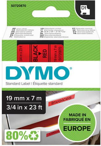 Dymo Labeltape 45807 D1 720870 19mmx7m zwart op rood