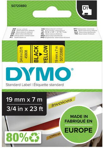 Dymo Labeltape 45808 D1 720880 19mmx7m zwart op geel