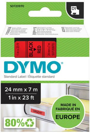 Dymo Labeltape D1 53717 720970 24mmx7m polyester zwart op rood