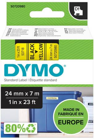 Dymo Labeltape LabelManager D1 polyester 24mm zwart op geel