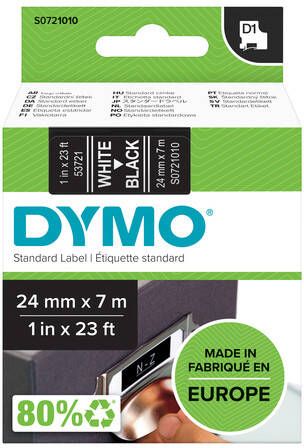 Dymo Labeltape D1 53721 721010 24mmx7m polyester wit op zwart