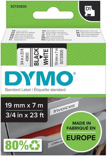 Dymo Labeltape LabelManager D1 polyester 19mmx7m zwart op wit