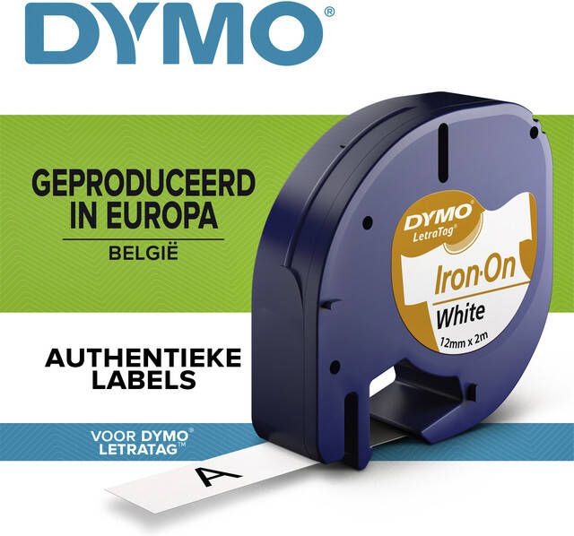 Dymo Labeltape Letratag 18769 strijkbaar 12mm zwart op wit