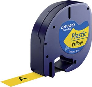 Dymo Labeltape Letratag 91202 plastic 12mm zwart op geel