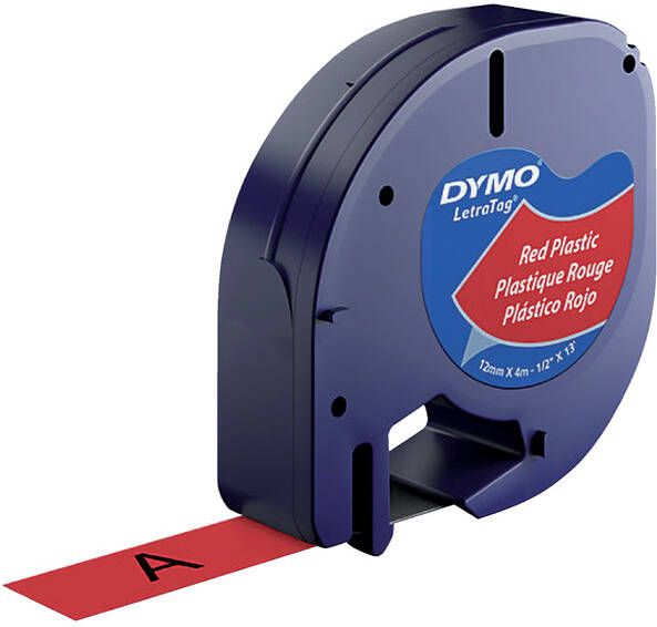 Dymo Labeltape Letratag 91203 plastic 12mm zwart op rood