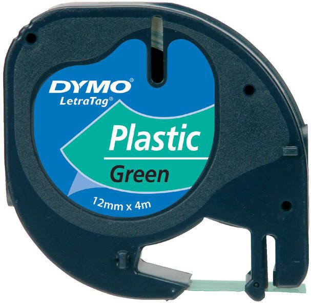 Dymo Labeltape Letratag 91204 plastic 12mm zwart op groen