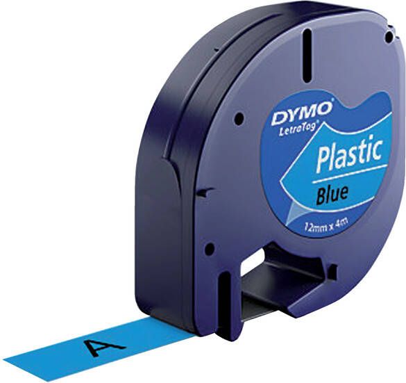 Dymo Labeltape Letratag 91205 plasticl12mm zwart op blauw