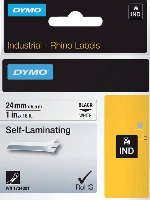 Dymo Labeltape Rhino 1734821 viny 24mmx5.5m zwart op wit