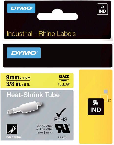 Dymo Labeltape Rhino 18054 krimpkous 9mmx1.5m zwart op geel