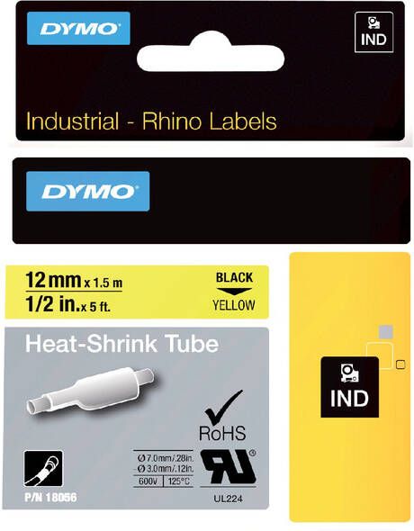 Dymo Labeltape Rhino 18056 krimpkous 12mmx1.5m zwart op gl