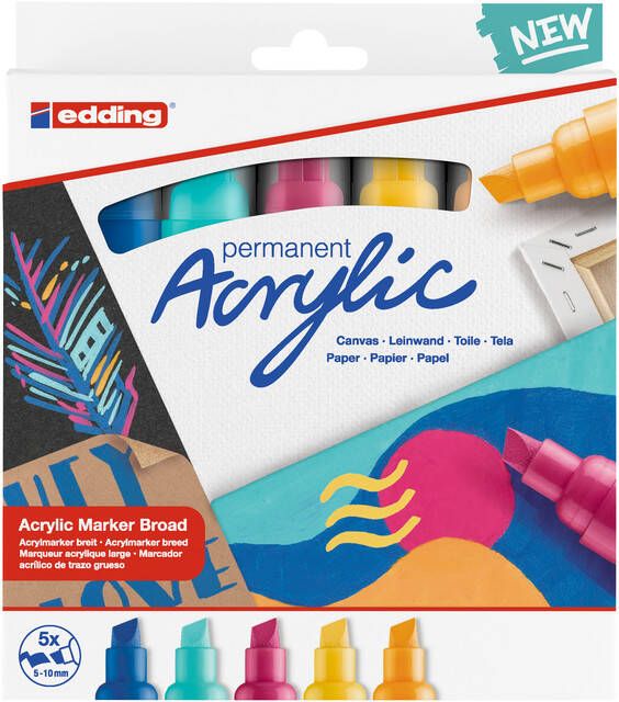 Edding Acrylmarker e-5000 breed set van 5 kleuren abstract