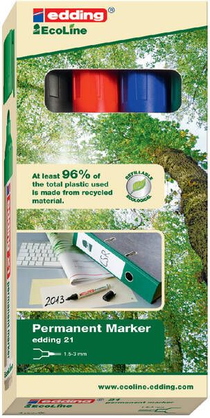 Edding permanent marker Ecoline e-21 set van 4 stuks in geassorteerde kleuren - Foto 3