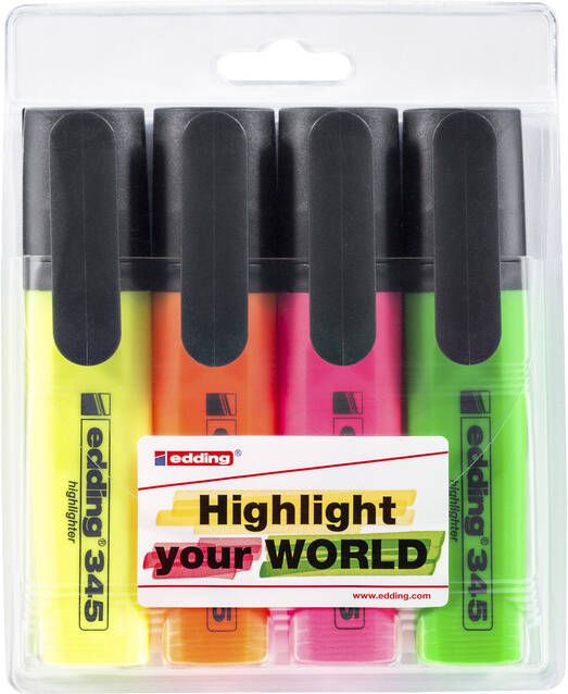 Edding markeerstift 345 etui van 4 stuks in geassorteerde kleuren