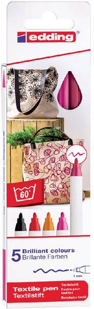 Edding textielstift 4600 set van 5 stuks in geassorteerde warme kleuren
