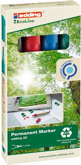 Edding 22 4 S Ecoline permanent marker set assorti 4 stuks: zwart rood blauw groen 1-5mm - Foto 3