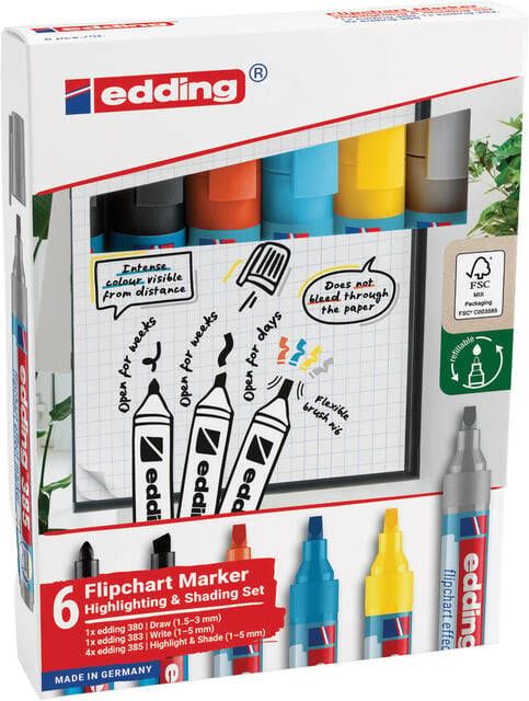 Edding Viltstift 385 flipover incl 380 383 assorti 6 stuks