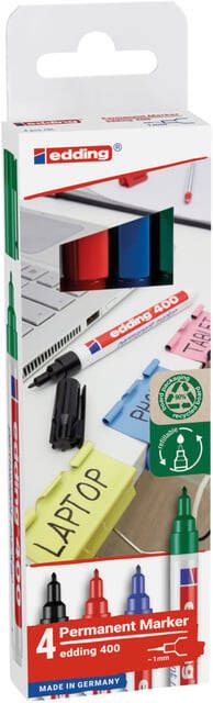 Edding permanent marker 400 etui van 4 stuks in geassorteerde kleuren - Foto 3