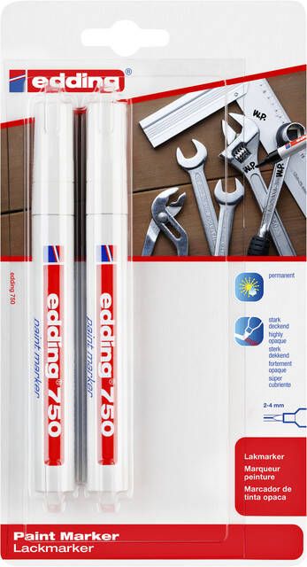 Edding Viltstift 750 lakmarker rond 2-4mm wit blister Ã  2 stuks - Foto 3