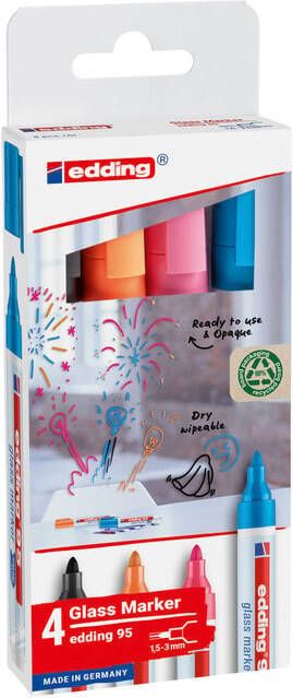 Edding Viltstift 95 glasbord rond 1.5-3mm inclusief wit assorti setà 4 stuks - Foto 3