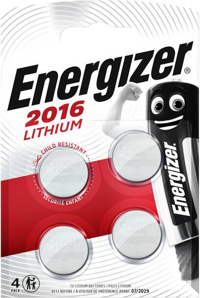 Energizer knoopcellen lithium CR2016 blister van 4 stuks
