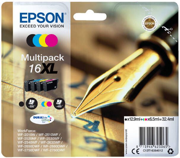 Epson inktcartridge 16XL 450-500 pagina&apos;s OEM C13T16364012 4 kleuren