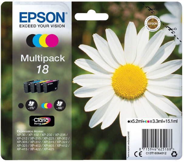 Epson Inktcartridge 18 T1806 zwart + 3 kleuren