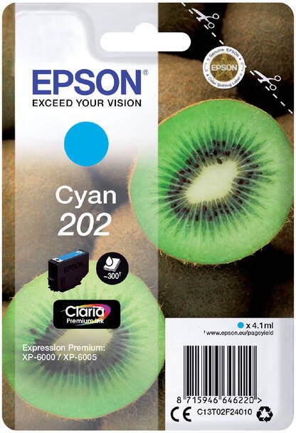 Epson inktcartridge 202 300 pagina&apos s OEM C13T02F24010 cyaan - Foto 2