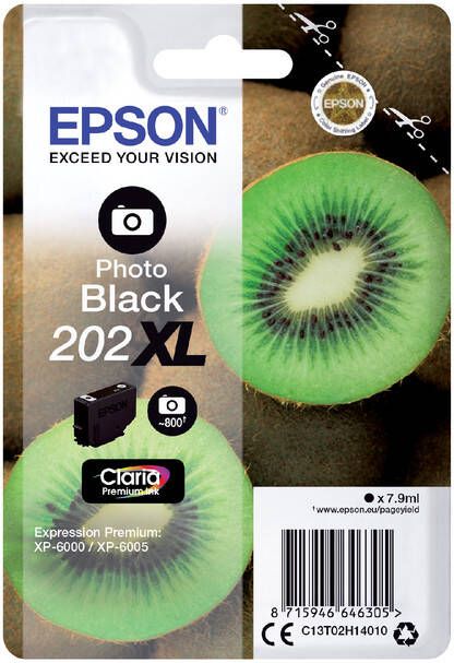 Epson inktcartridge 202XL 800 pagina&apos s OEM C13T02H14010 Photo Black zwart