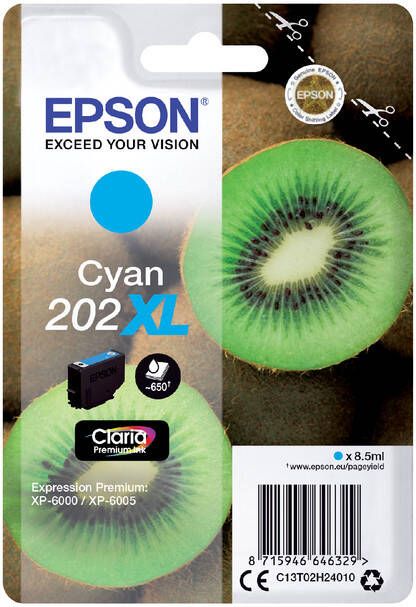 Epson inktcartridge 202XL 650 pagina&apos s OEM C13T02H24010 cyaan