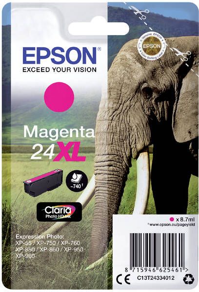 Epson inktcartridge 24XL 500 pagina&apos;s OEM C13T24334012 magenta