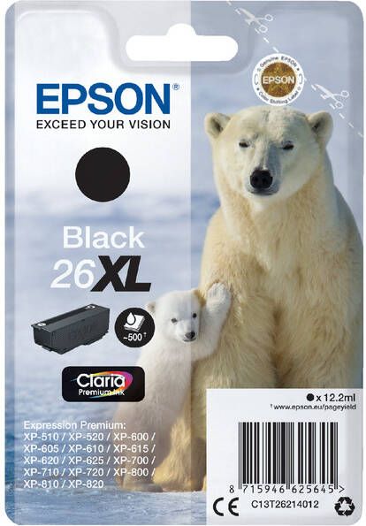 Epson inktcartridge 26XL 500 pagina&apos;s OEM C13T26214012 zwart