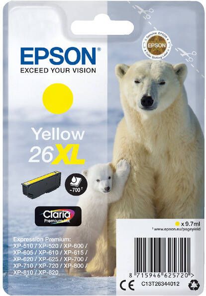 Epson Polar bear Singlepack Yellow 26XL Claria Premium Ink (C13T26344012)