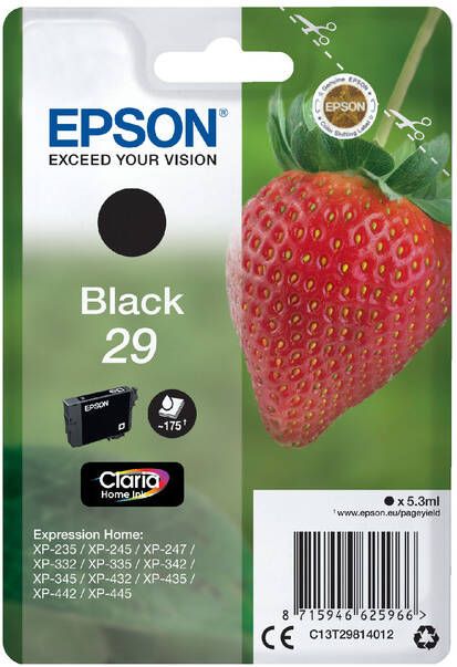 Epson Strawberry Singlepack Black 29 Claria Home Ink (C13T29814012)