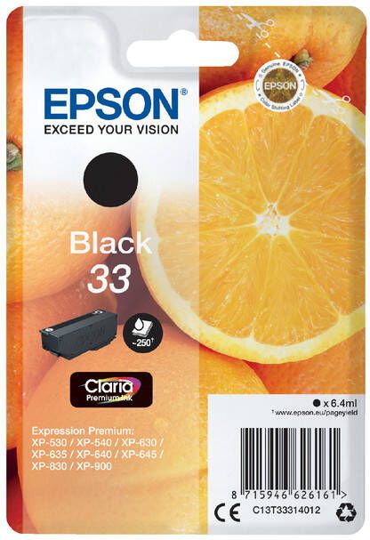Epson Oranges Singlepack Black 33 Claria Premium Ink (C13T33314012)