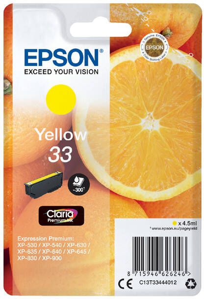 Epson Oranges Singlepack Yellow 33 Claria Premium Ink (C13T33444012)