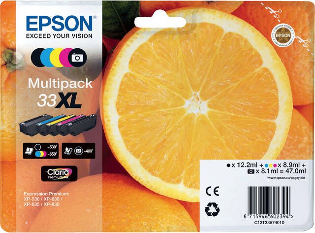 Epson Inktcartridge 33XL T3357 2x zwart + 3 kleuren HC