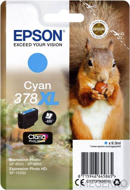 Epson inktcartridge 378 XL 830 pagina&apos;s OEM C13T37924010 cyaan