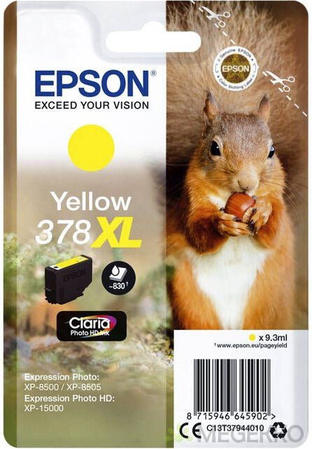 Epson inktcartridge 378 XL 830 pagina&apos;s OEM C13T37944010 geel